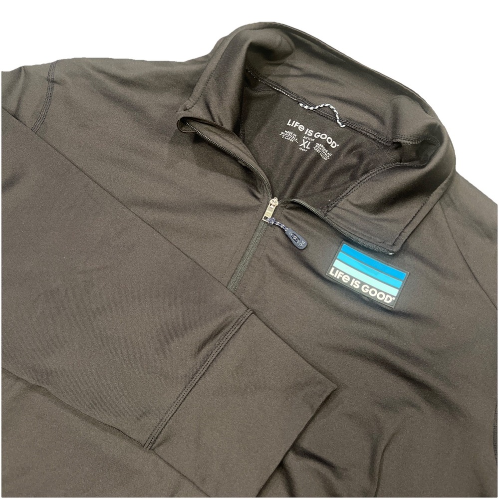 Life Is Good Men's XL Quarter Zip Pullover Black Active Performance Thumbholes